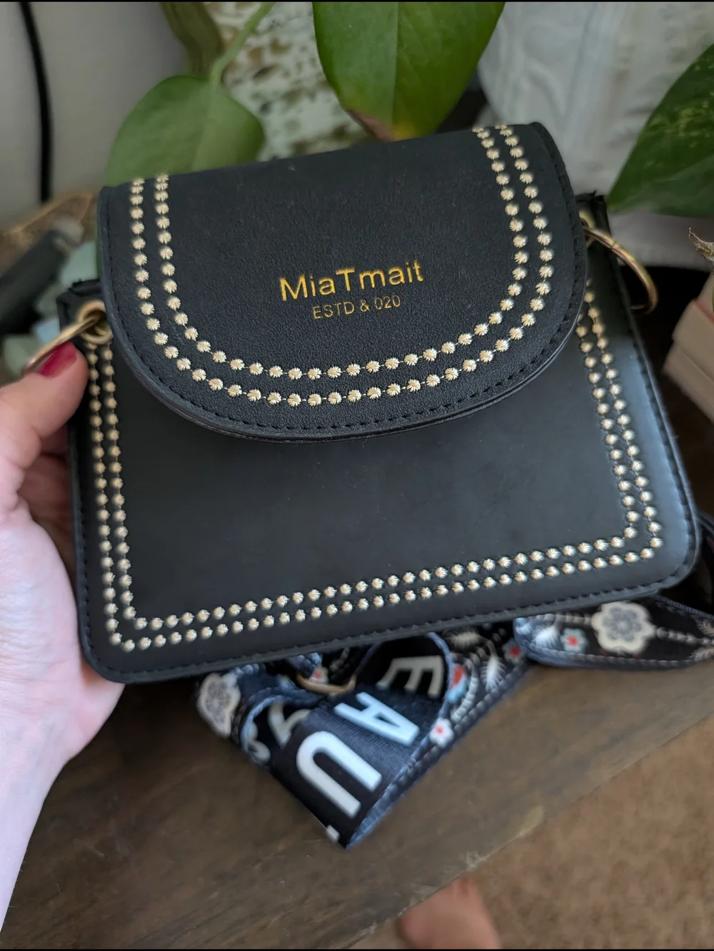 Black Crossbody Bag with Decorative Stud Trim